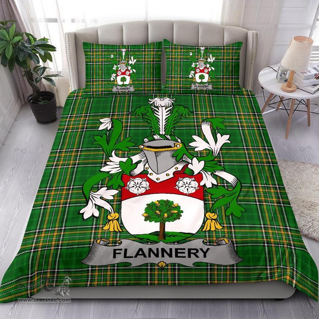 Irish Flannery or O'Flannery Coat of Arms Family Crest Ireland Bedding Set Irish National Tartan Irish County Bedding Set Duvet Covers