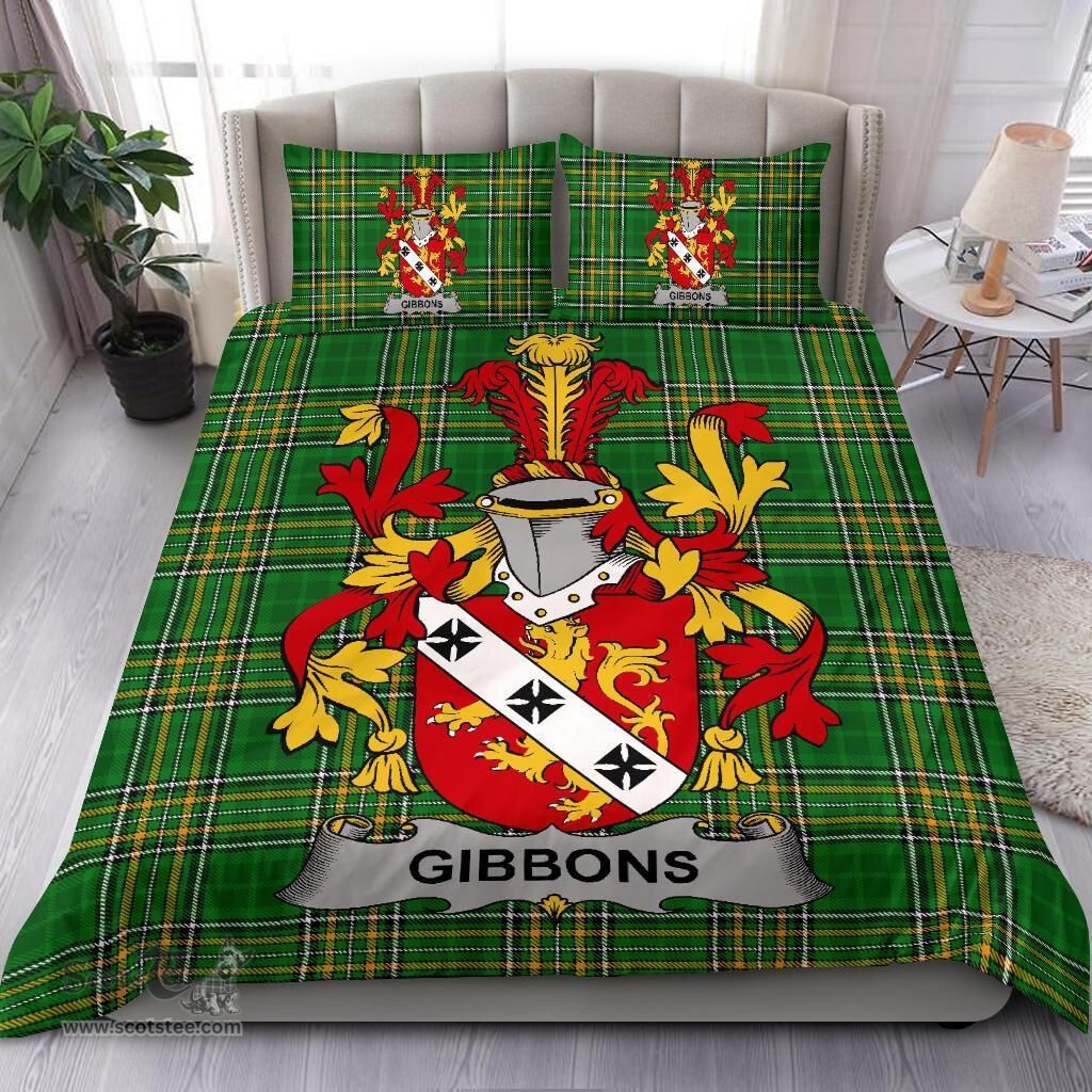 Irish Gibbons or McGibbons Coat of Arms Family Crest Ireland Bedding Set Irish National Tartan Irish County Bedding Set Duvet Covers