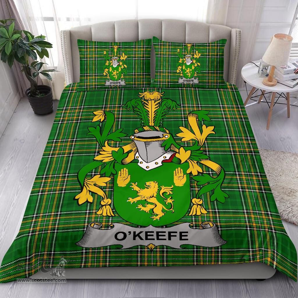 Irish Keefe or O'Keefe Coat of Arms Family Crest Ireland Bedding Set Irish National Tartan Irish County Bedding Set Duvet Covers