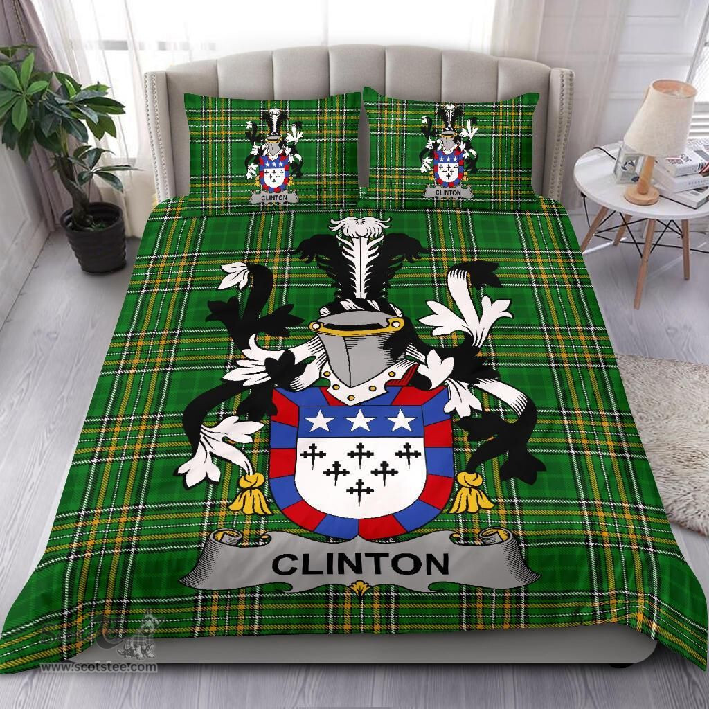 Irish Clinton Coat of Arms Family Crest Ireland Bedding Set Irish National Tartan Irish County Bedding Set Duvet Covers