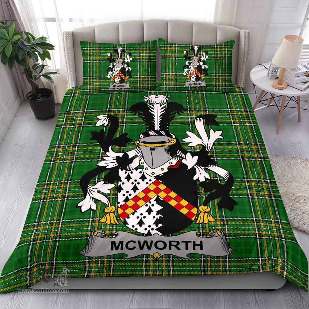 Irish McWorth or MacWorth Coat of Arms Family Crest Ireland Bedding Set Irish National Tartan Irish County Bedding Set Duvet Covers