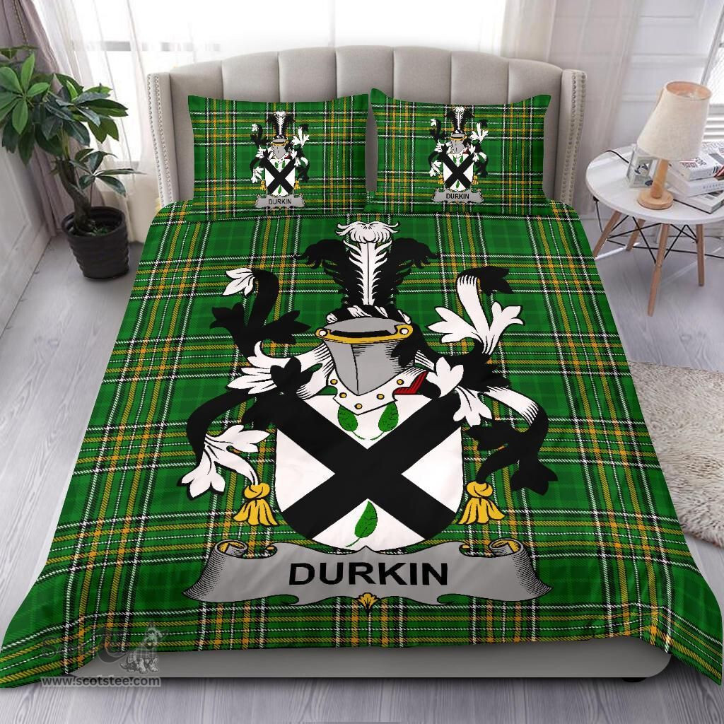 Irish Durkin or O'Durkin Coat of Arms Family Crest Ireland Bedding Set Irish National Tartan Irish County Bedding Set Duvet Covers