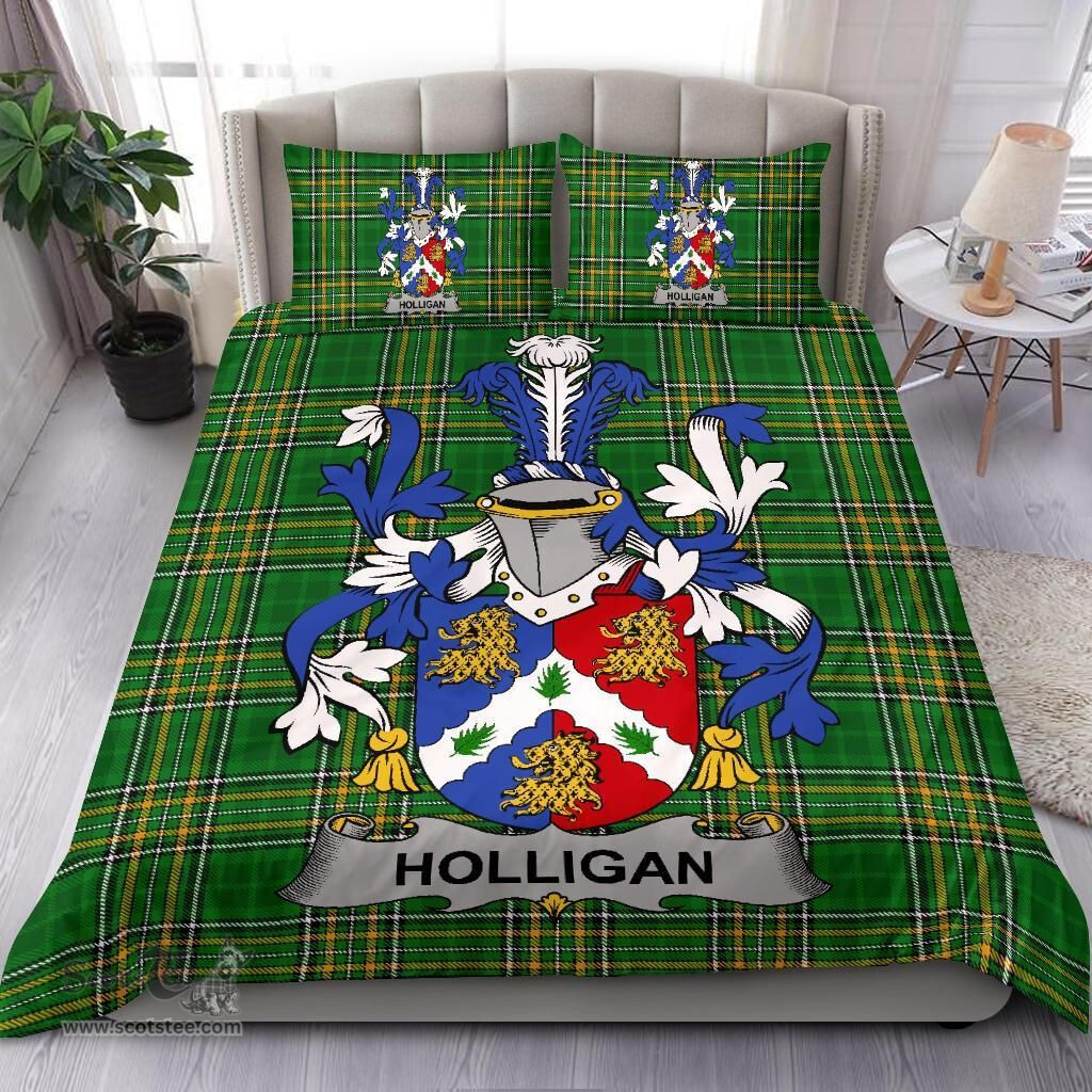 Irish Holligan or O'Halligan Coat of Arms Family Crest Ireland Bedding Set Irish National Tartan Irish County Bedding Set Duvet Covers