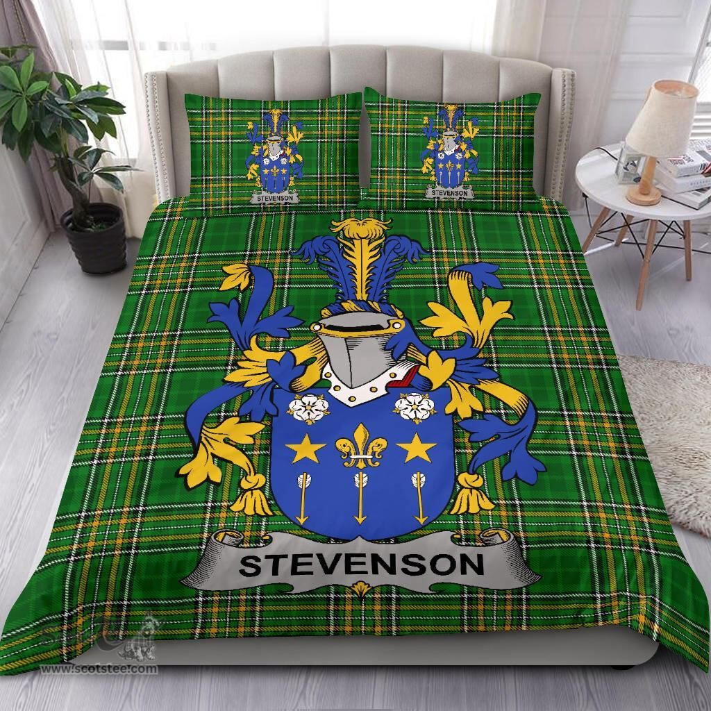 Irish Stevenson Coat of Arms Family Crest Ireland Bedding Set Irish National Tartan Irish County Bedding Set Duvet Covers