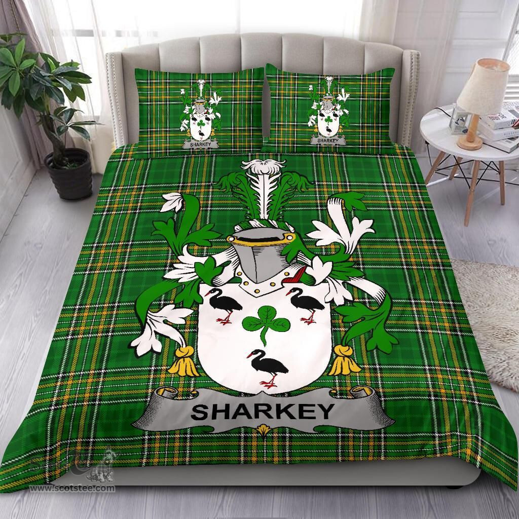 Irish Sharkey or O'Sharkey Coat of Arms Family Crest Ireland Bedding Set Irish National Tartan Irish County Bedding Set Duvet Covers