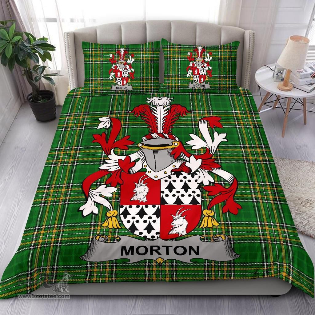 Irish Morton Coat of Arms Family Crest Ireland Bedding Set Irish National Tartan Irish County Bedding Set Duvet Covers