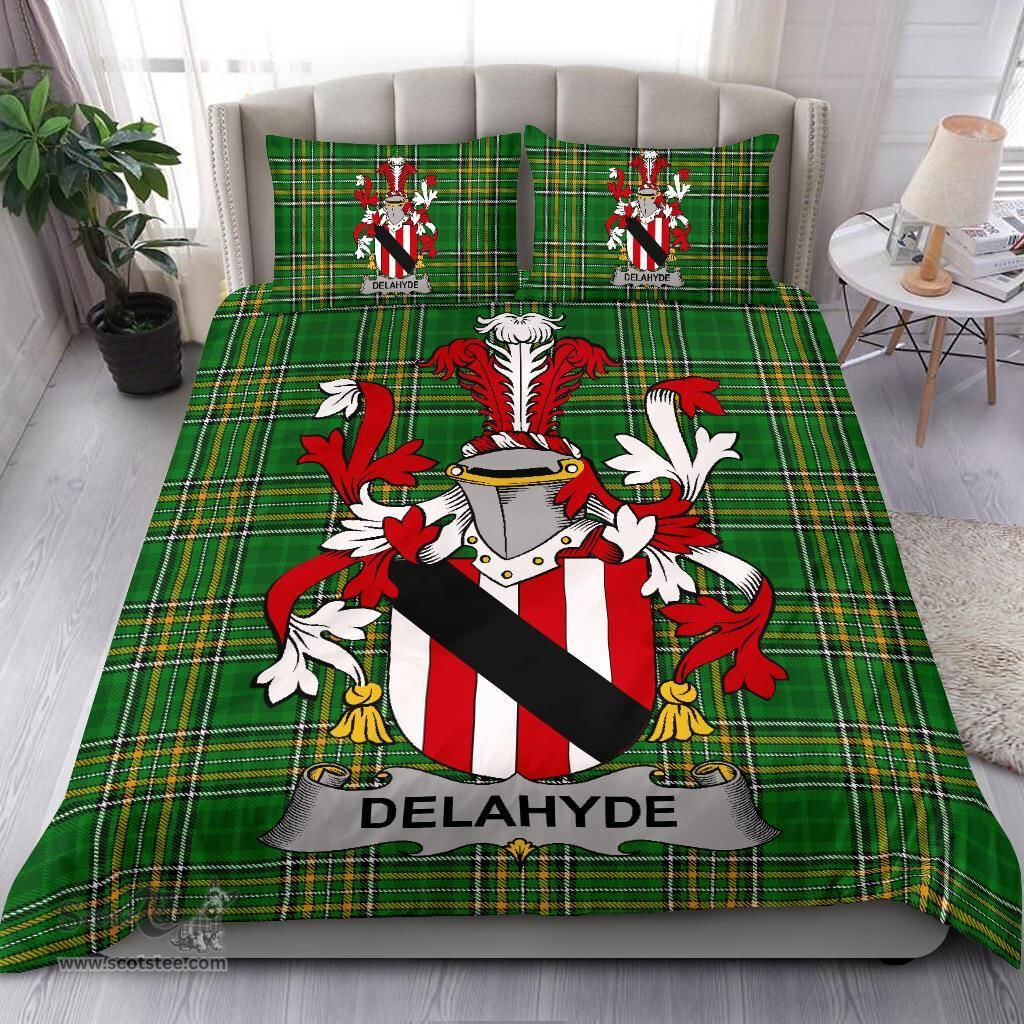 Irish Delahyde Coat of Arms Family Crest Ireland Bedding Set Irish National Tartan Irish County Bedding Set Duvet Covers