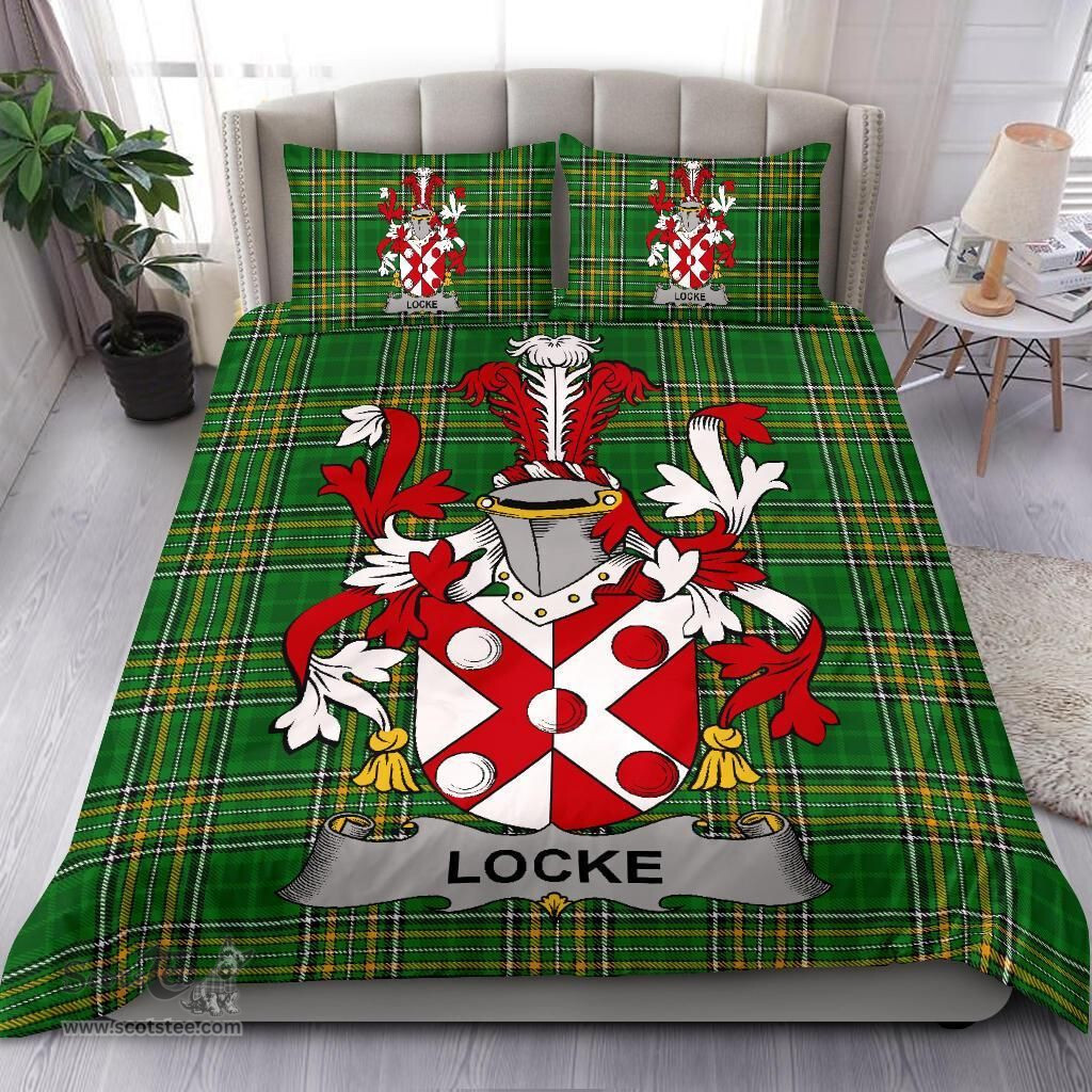 Irish Locke Coat of Arms Family Crest Ireland Bedding Set Irish National Tartan Irish County Bedding Set Duvet Covers
