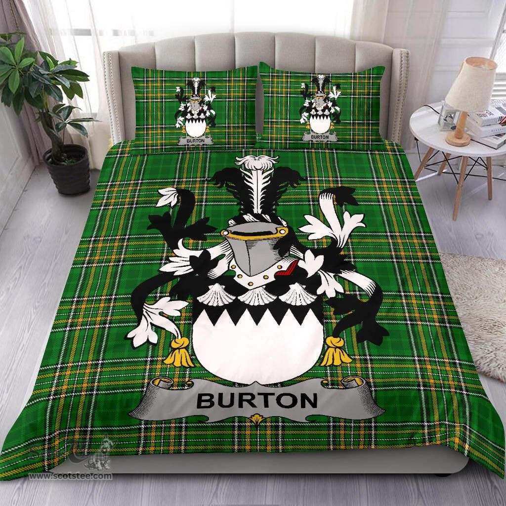 Irish Burton Coat of Arms Family Crest Ireland Bedding Set Irish National Tartan Irish County Bedding Set Duvet Covers