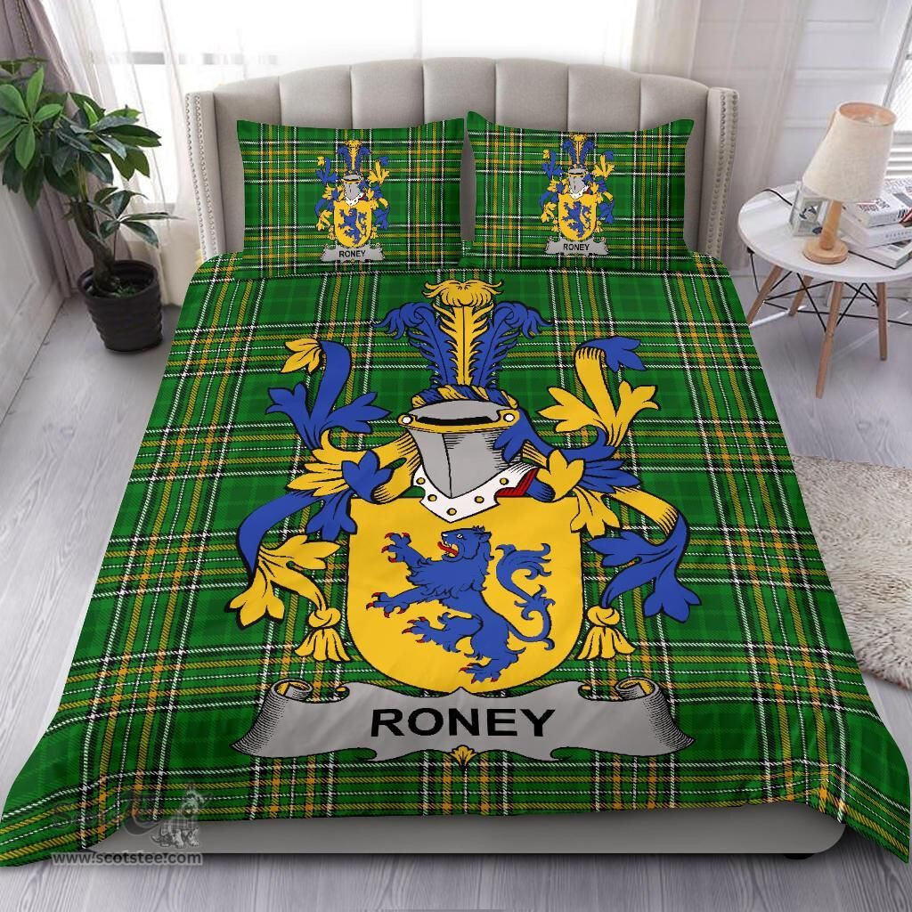 Irish Roney or O'Rooney Coat of Arms Family Crest Ireland Bedding Set Irish National Tartan Irish County Bedding Set Duvet Covers