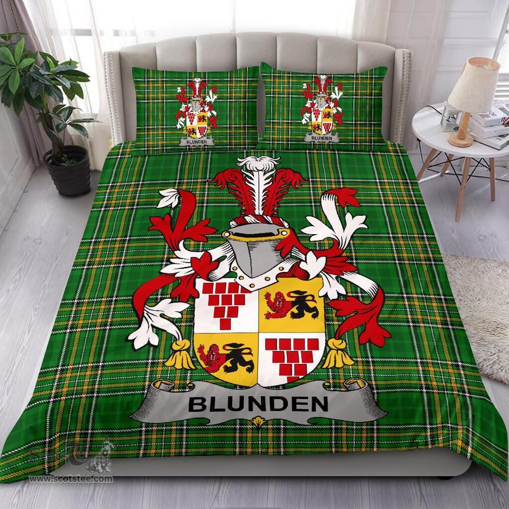 Irish Blunden Coat of Arms Family Crest Ireland Bedding Set Irish National Tartan Irish County Bedding Set Duvet Covers