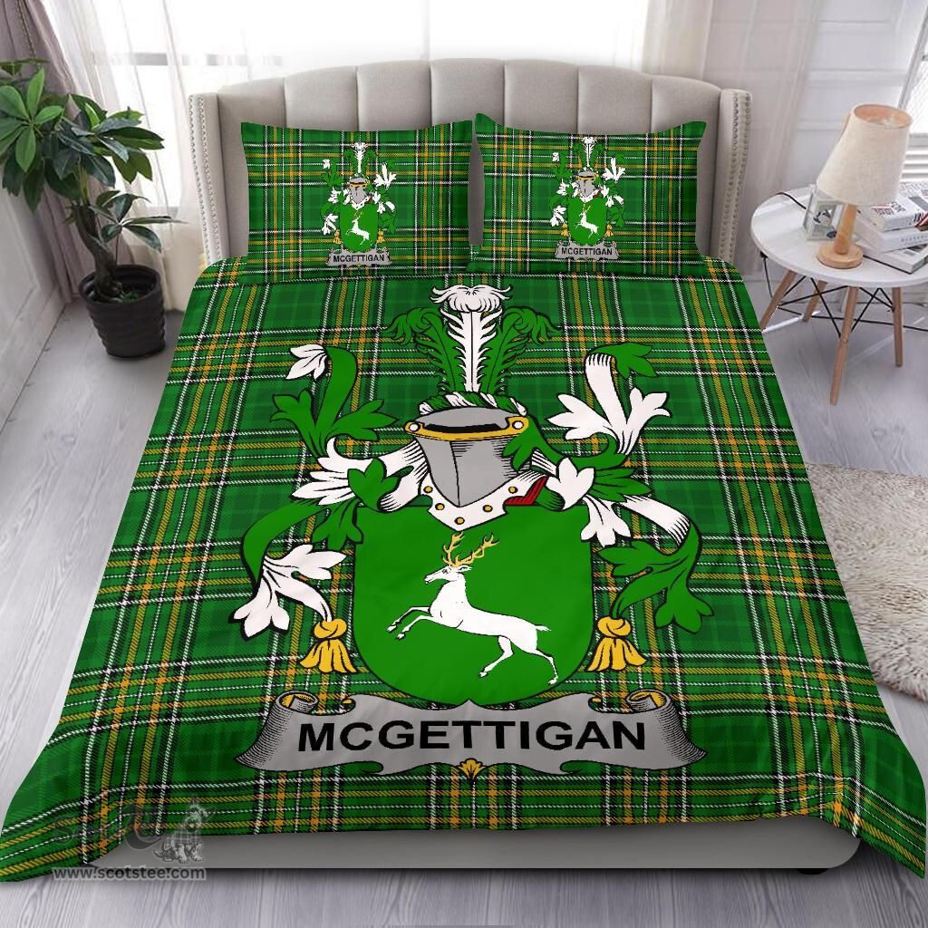 Irish McGettigan or Gethin Coat of Arms Family Crest Ireland Bedding Set Irish National Tartan Irish County Bedding Set Duvet Covers