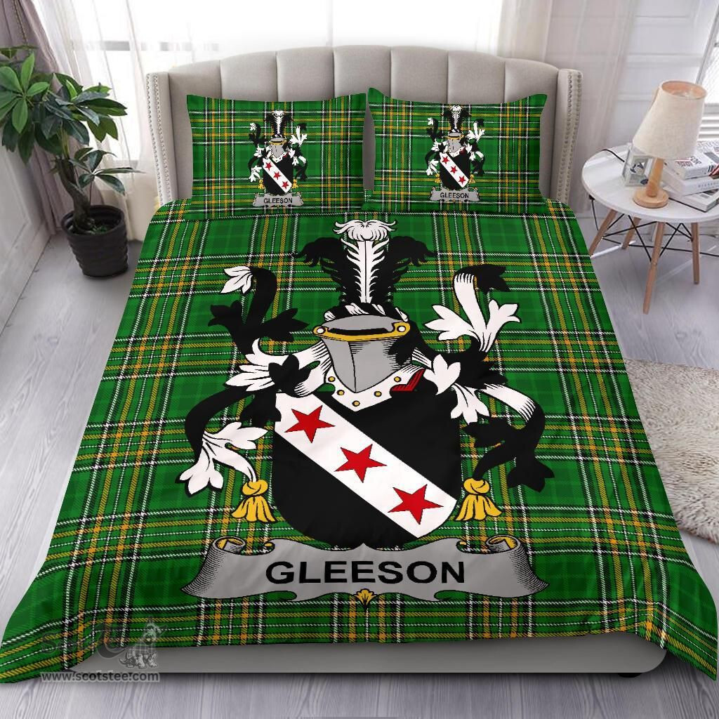 Irish Gleeson or O'Glissane Coat of Arms Family Crest Ireland Bedding Set Irish National Tartan Irish County Bedding Set Duvet Covers
