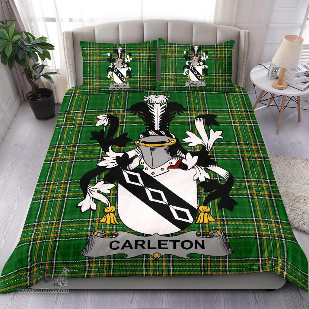 Irish Carleton Coat of Arms Family Crest Ireland Bedding Set Irish National Tartan Irish County Bedding Set Duvet Covers