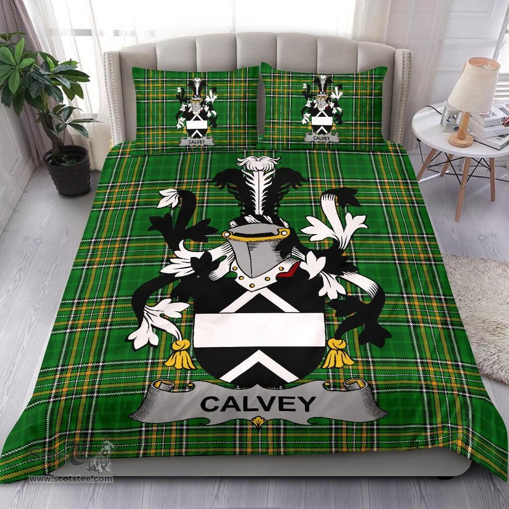 Irish Calvey or McElwee Coat of Arms Family Crest Ireland Bedding Set Irish National Tartan Irish County Bedding Set Duvet Covers