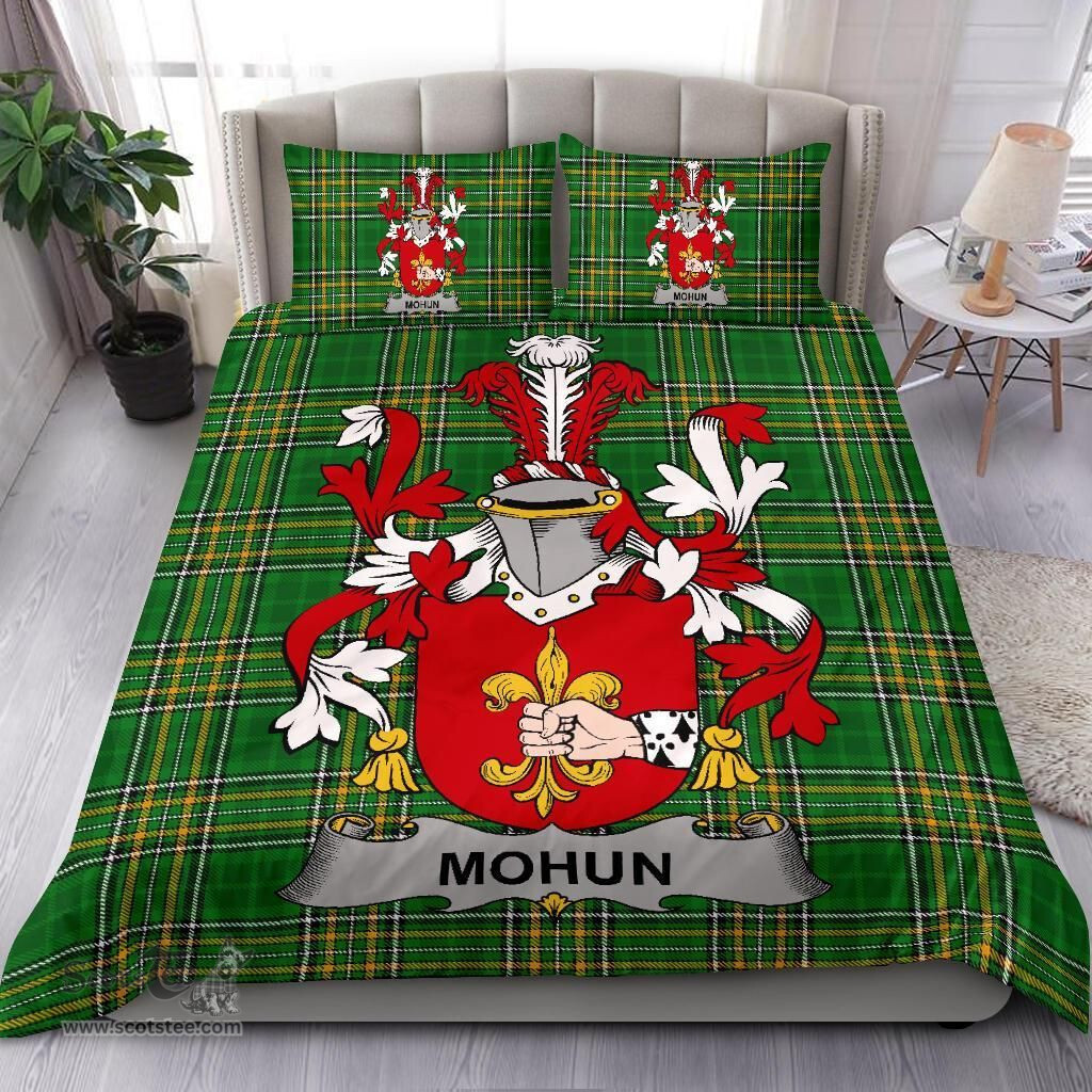 Irish Mohun or Mohan Coat of Arms Family Crest Ireland Bedding Set Irish National Tartan Irish County Bedding Set Duvet Covers