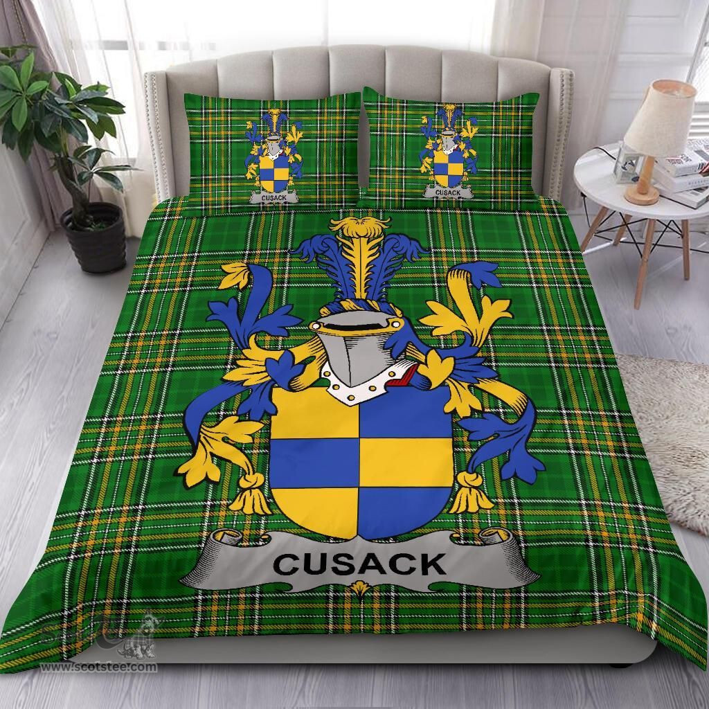 Irish Cusack Coat of Arms Family Crest Ireland Bedding Set Irish National Tartan Irish County Bedding Set Duvet Covers