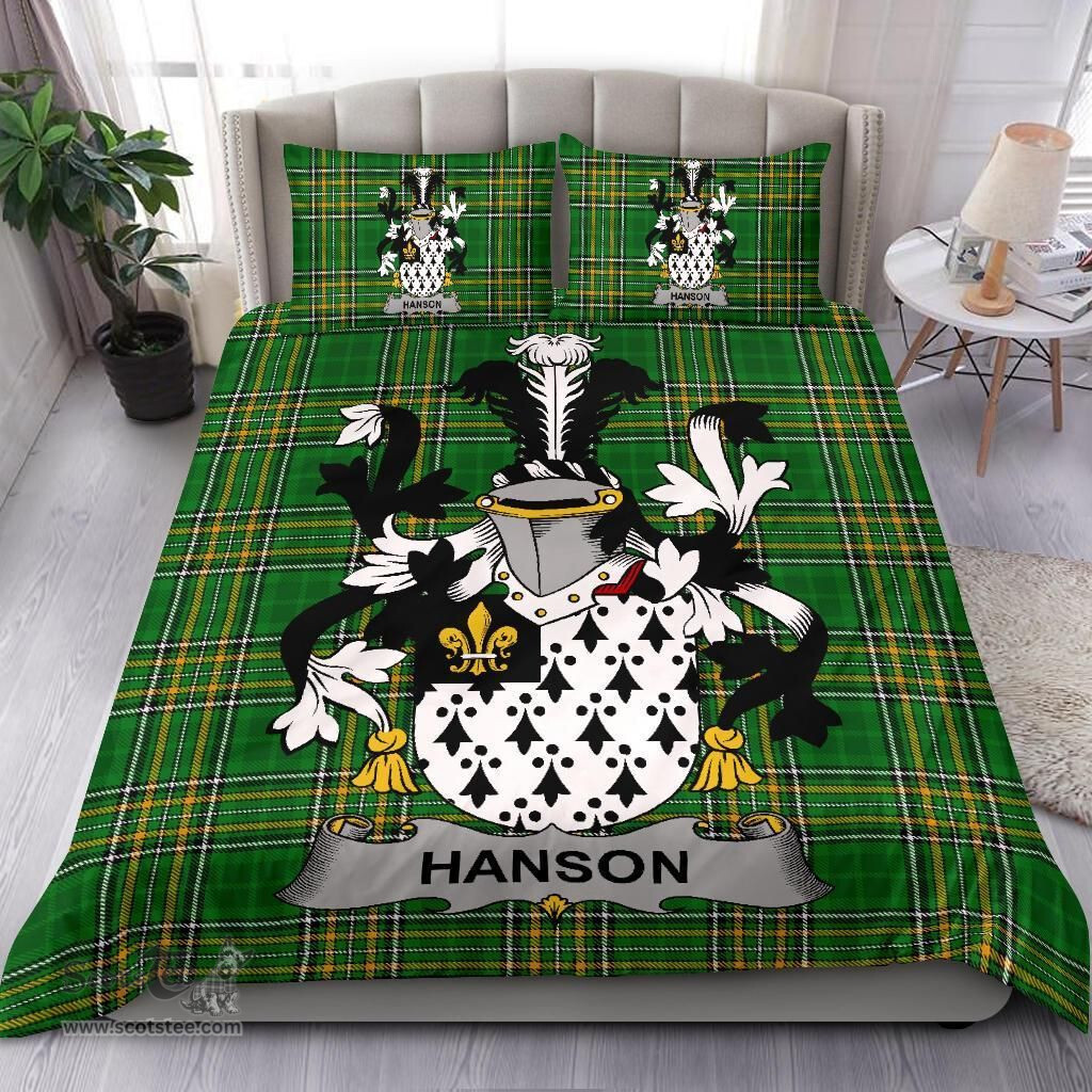 Irish Hanson or O'Hanson Coat of Arms Family Crest Ireland Bedding Set Irish National Tartan Irish County Bedding Set Duvet Covers