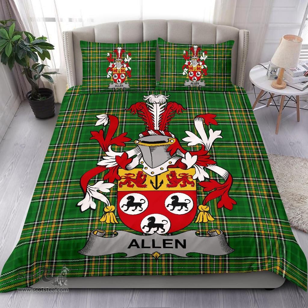Irish Allen Coat of Arms Family Crest Ireland Bedding Set Irish National Tartan Irish County Bedding Set Duvet Covers