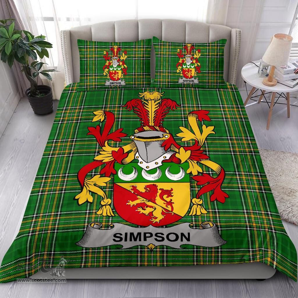 Irish Simpson Coat of Arms Family Crest Ireland Bedding Set Irish National Tartan Irish County Bedding Set Duvet Covers