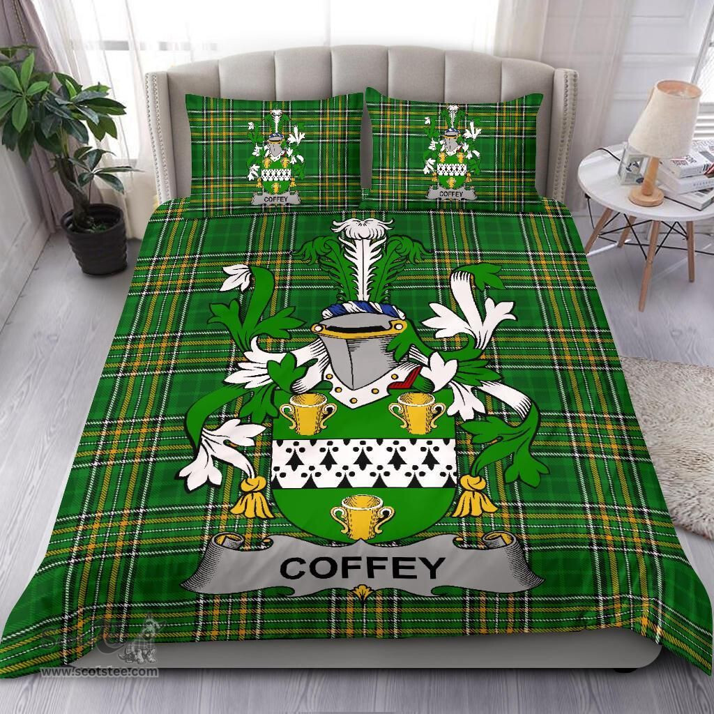 Irish Coffey or O'Coffey Coat of Arms Family Crest Ireland Bedding Set Irish National Tartan Irish County Bedding Set Duvet Covers
