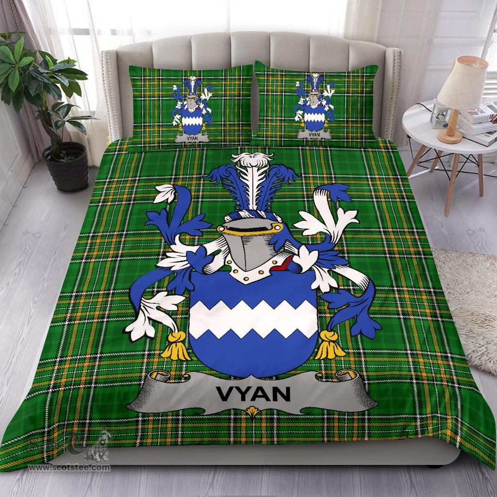 Irish Vyan Coat of Arms Family Crest Ireland Bedding Set Irish National Tartan Irish County Bedding Set Duvet Covers
