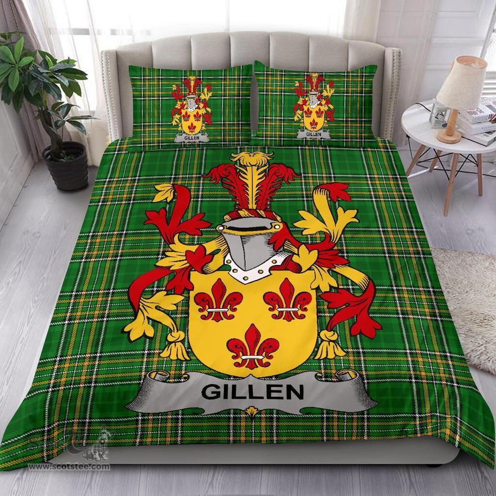 Irish Gillen or O'Gillen Coat of Arms Family Crest Ireland Bedding Set Irish National Tartan Irish County Bedding Set Duvet Covers