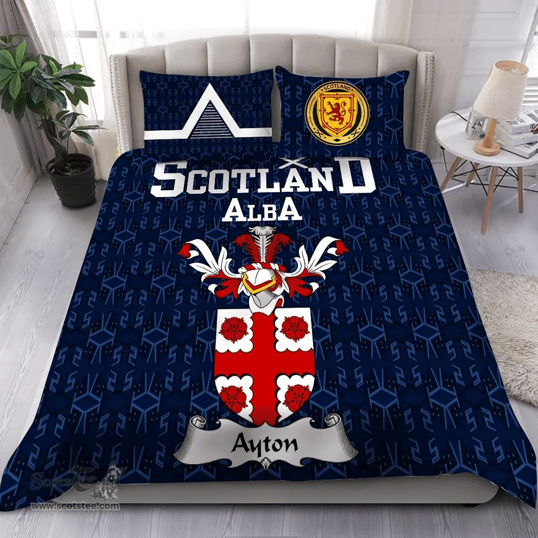 Scottish Ayton Family Crest Tartan Bedding Set Scottish Home Duvet Covers 1991 Style