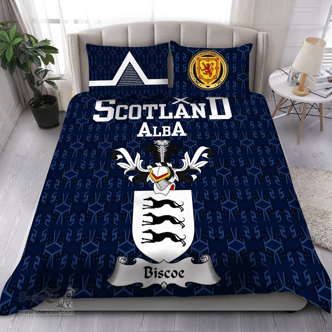 Scottish Biscoe Family Crest Tartan Bedding Set Scottish Home Duvet Covers 1991 Style