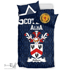 Scottish Aitken Family Crest Tartan Bedding Set Scottish Home Duvet Covers 1991 Style