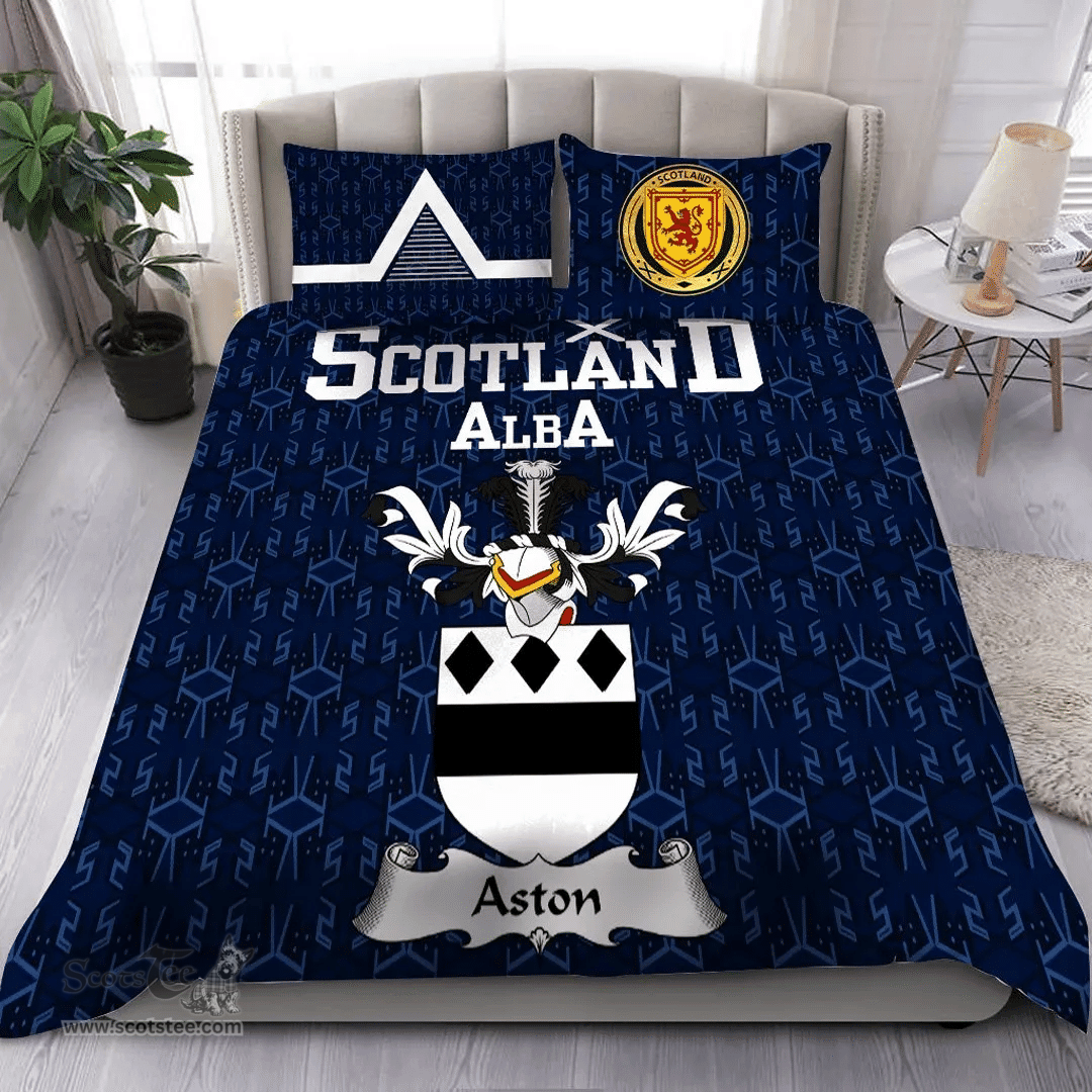 Scottish Aston Family Crest Tartan Bedding Set Scottish Home Duvet Covers 1991 Style
