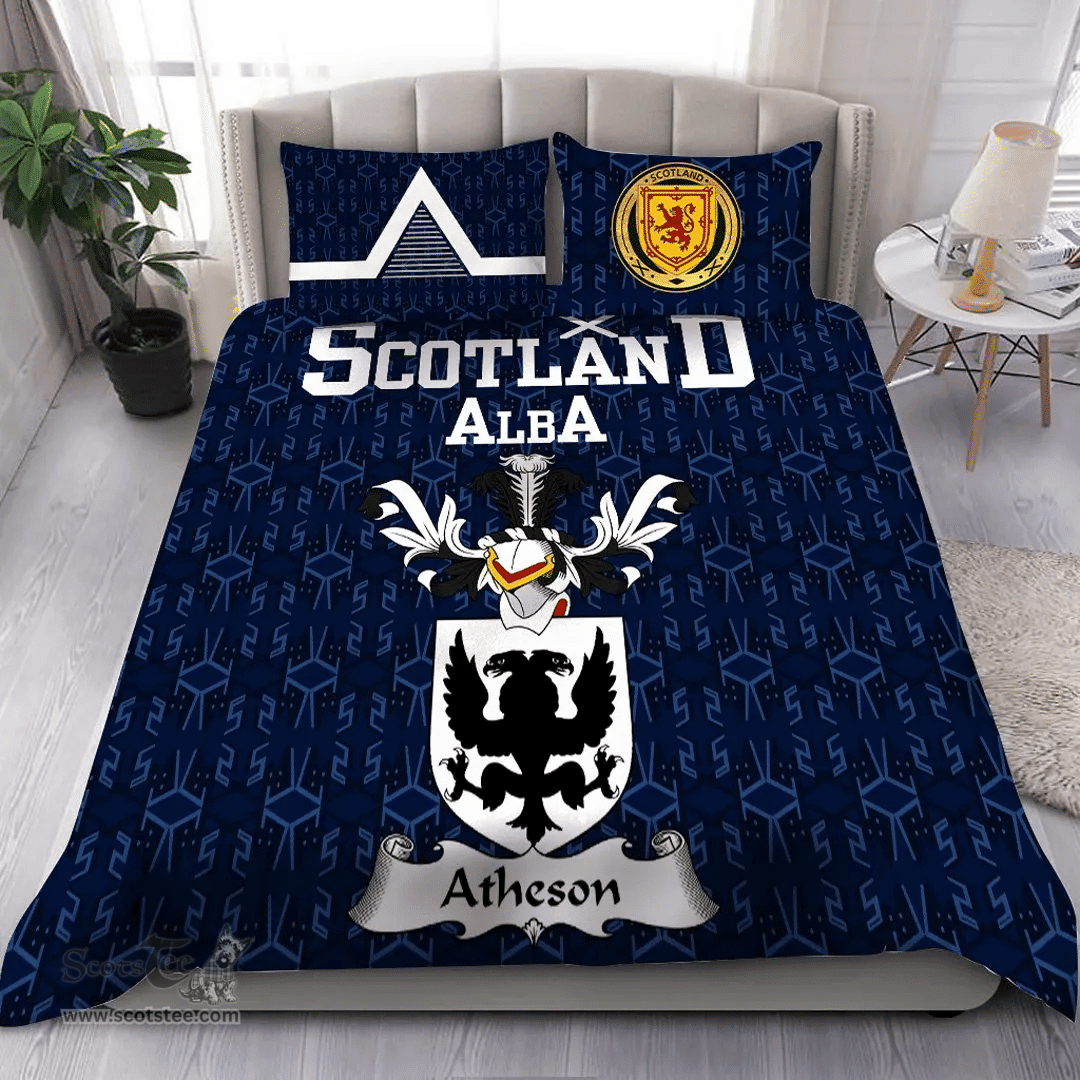 Scottish Atheson Family Crest Tartan Bedding Set Scottish Home Duvet Covers 1991 Style