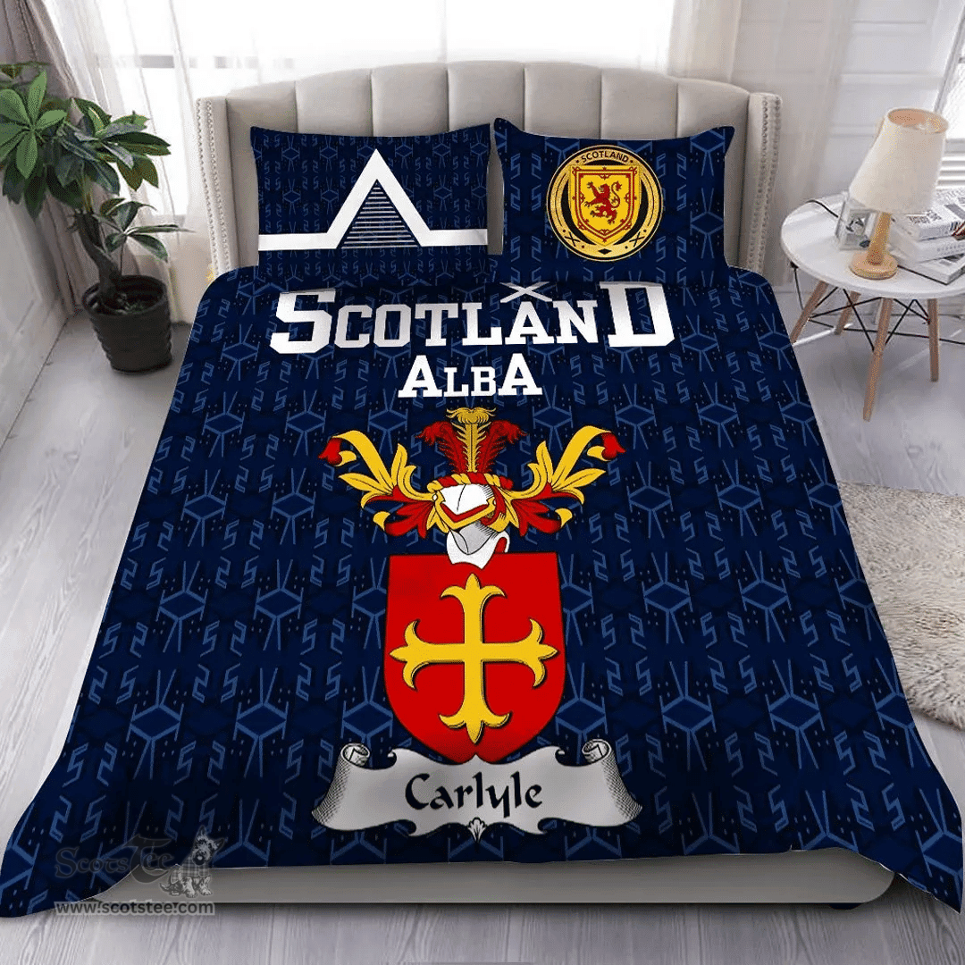 Scottish Carlyle Family Crest Tartan Bedding Set Scottish Home Duvet Covers 1991 Style