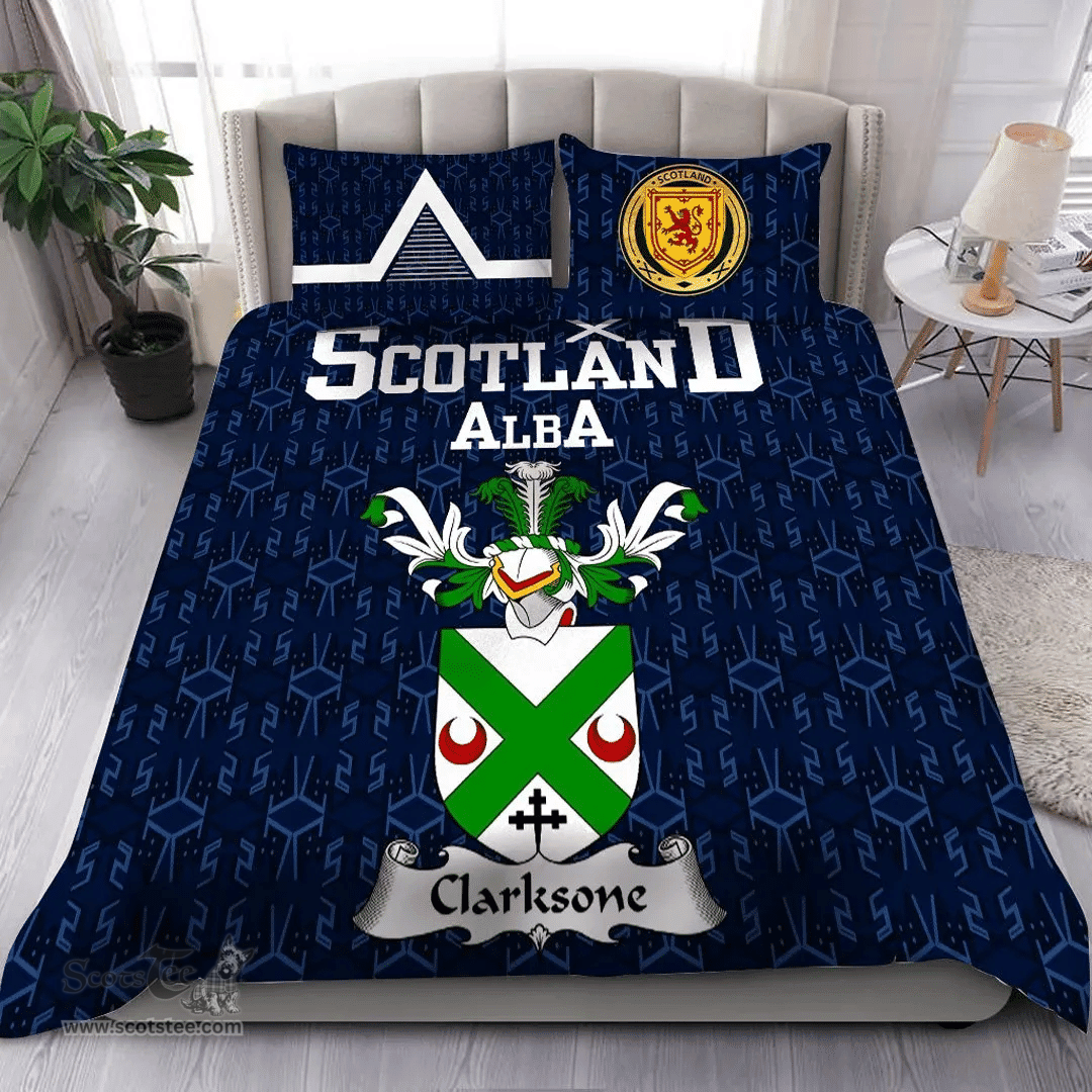 Scottish Clarksone Family Crest Tartan Bedding Set Scottish Home Duvet Covers 1991 Style