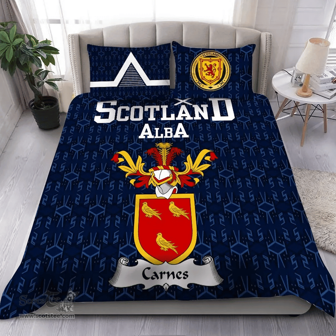 Scottish Carnes Family Crest Tartan Bedding Set Scottish Home Duvet Covers 1991 Style