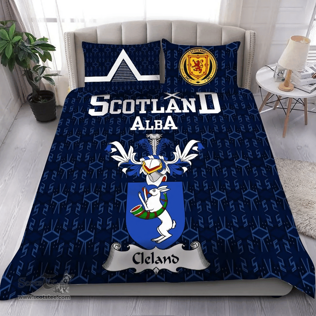 Scottish Cleland Family Crest Tartan Bedding Set Scottish Home Duvet Covers 1991 Style