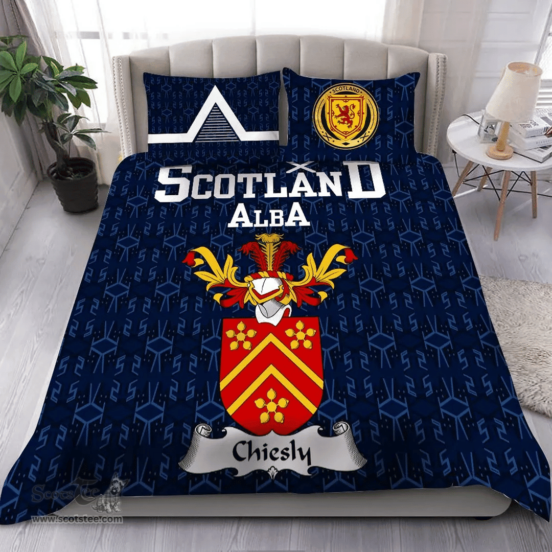Scottish Chiesly Family Crest Tartan Bedding Set Scottish Home Duvet Covers 1991 Style