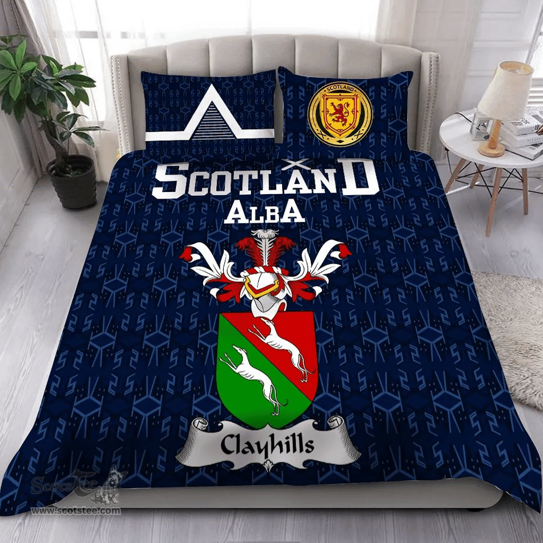 Scottish Clayhills Family Crest Tartan Bedding Set Scottish Home Duvet Covers 1991 Style