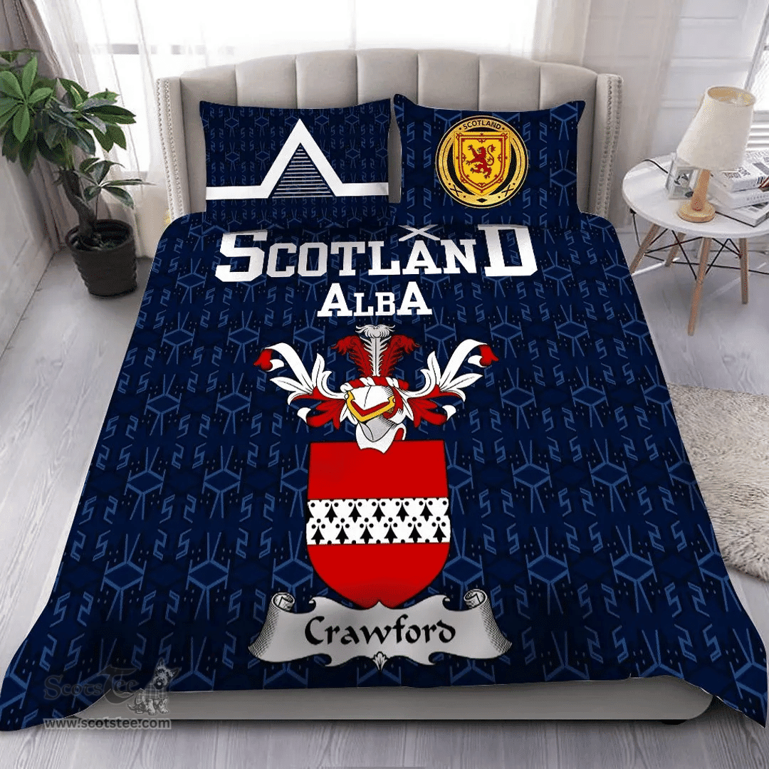 Scottish Craw or Crow Family Crest Tartan Bedding Set Scottish Home Duvet Covers 1991 Style