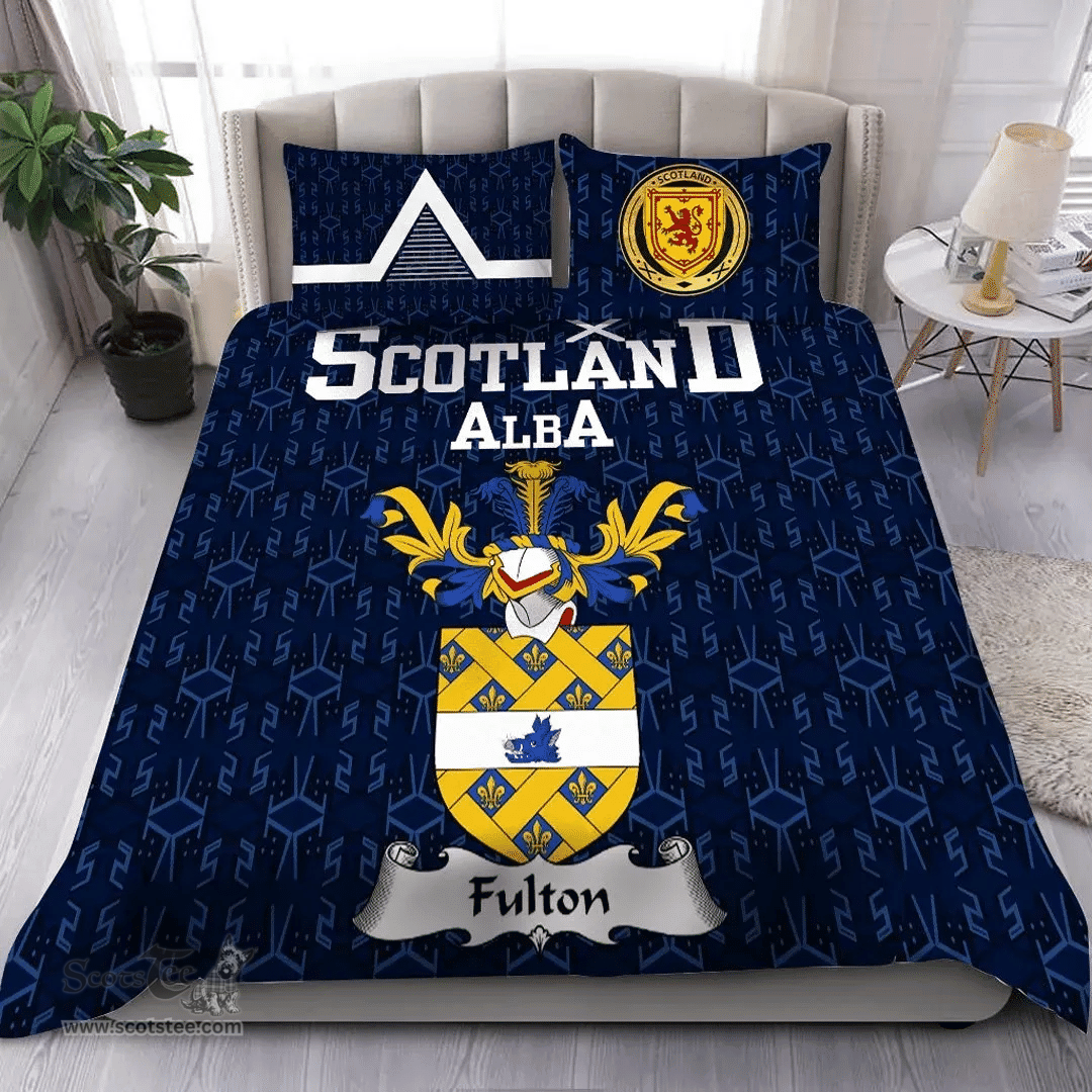 Scottish Fulton Family Crest Tartan Bedding Set Scottish Home Duvet Covers 1991 Style