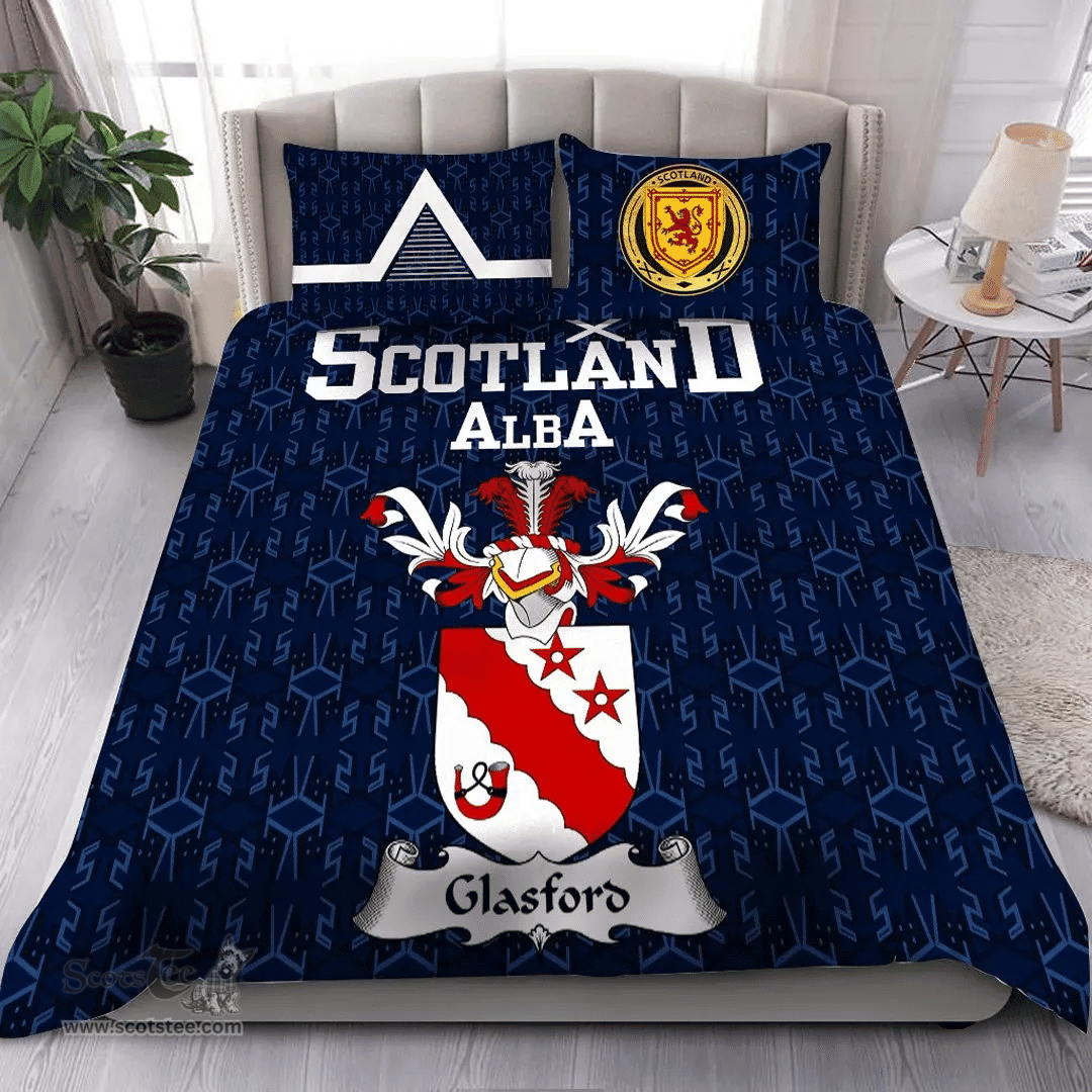 Scottish Glasford Family Crest Tartan Bedding Set Scottish Home Duvet Covers 1991 Style