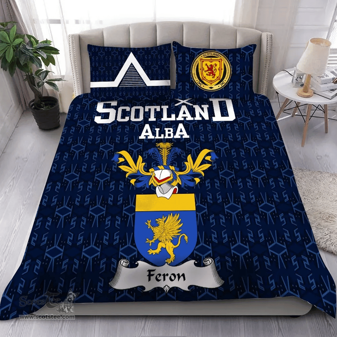 Scottish Feron or Ferron Family Crest Tartan Bedding Set Scottish Home Duvet Covers 1991 Style