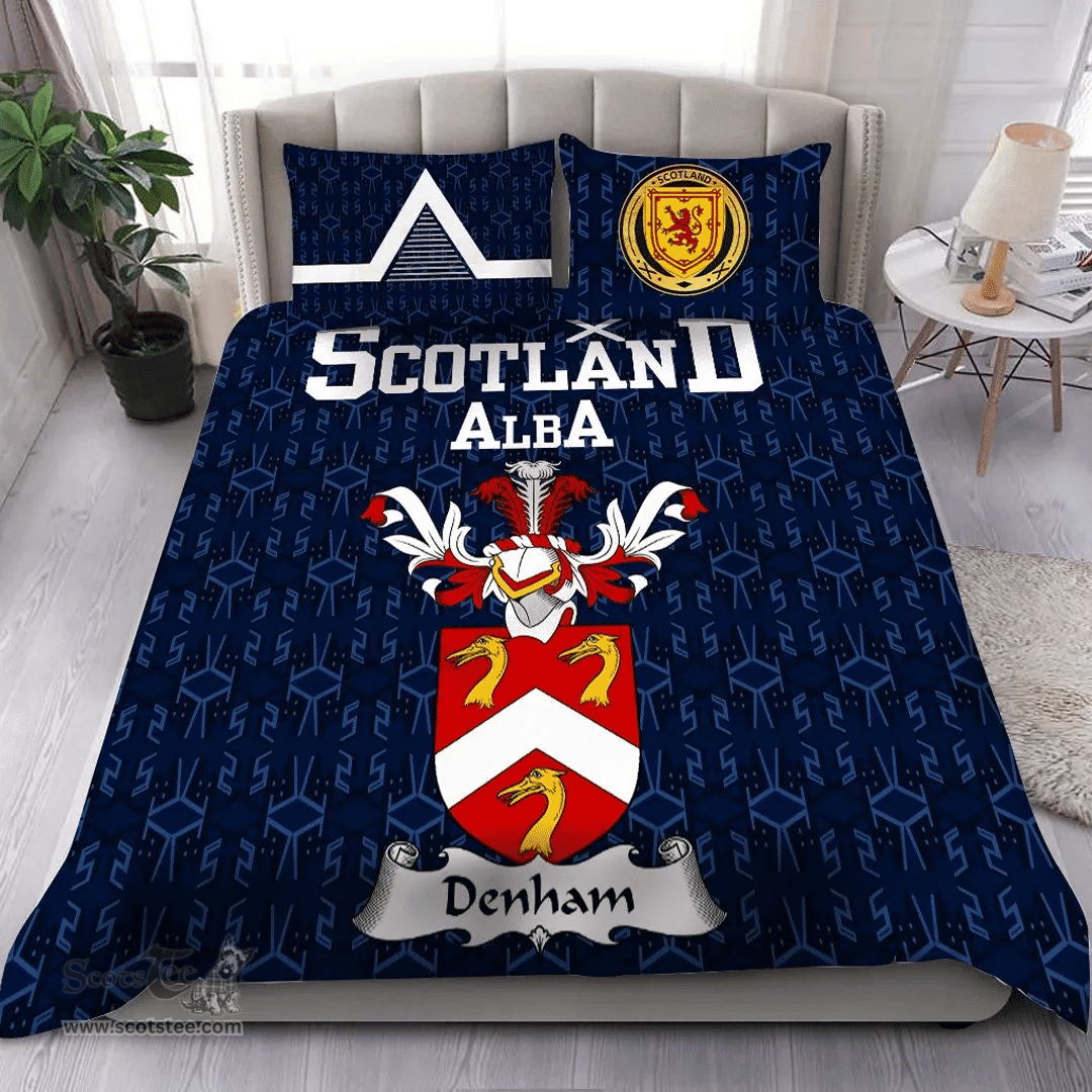 Scottish Denham Family Crest Tartan Bedding Set Scottish Home Duvet Covers 1991 Style