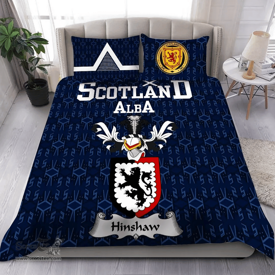 Scottish Hinshaw Family Crest Tartan Bedding Set Scottish Home Duvet Covers 1991 Style