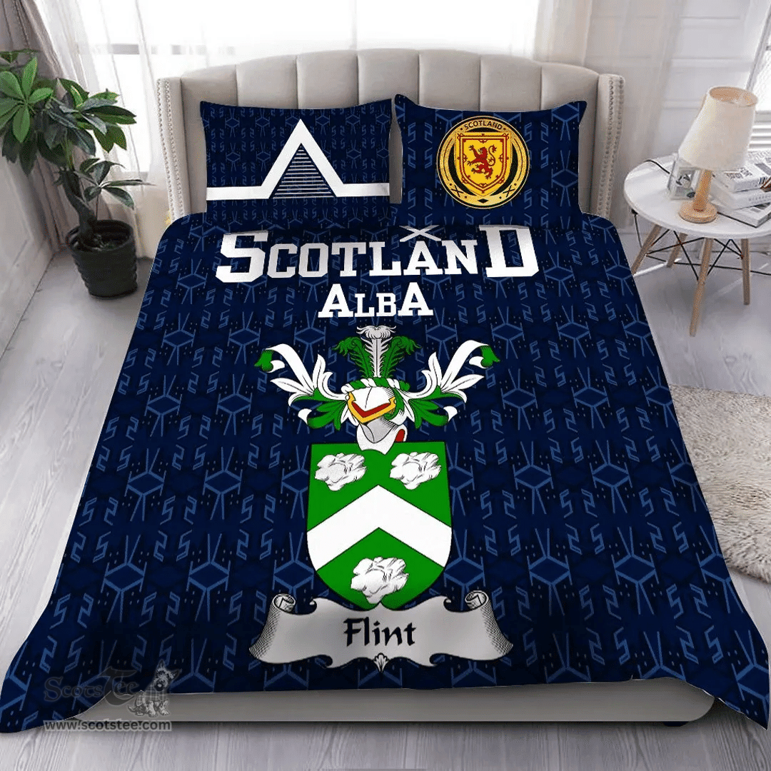 Scottish Flint Family Crest Tartan Bedding Set Scottish Home Duvet Covers 1991 Style