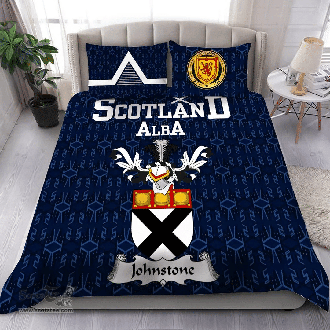 Scottish Johnstone Family Crest Tartan Bedding Set Scottish Home Duvet Covers 1991 Style