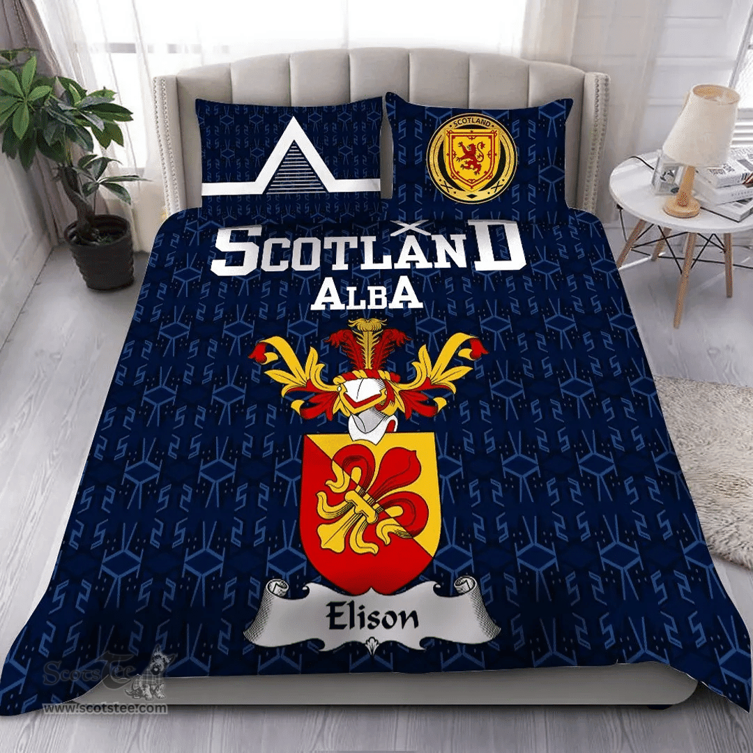 Scottish Elison Family Crest Tartan Bedding Set Scottish Home Duvet Covers 1991 Style