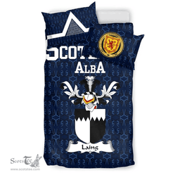 Scottish Laing Family Crest Tartan Bedding Set Scottish Home Duvet Covers 1991 Style