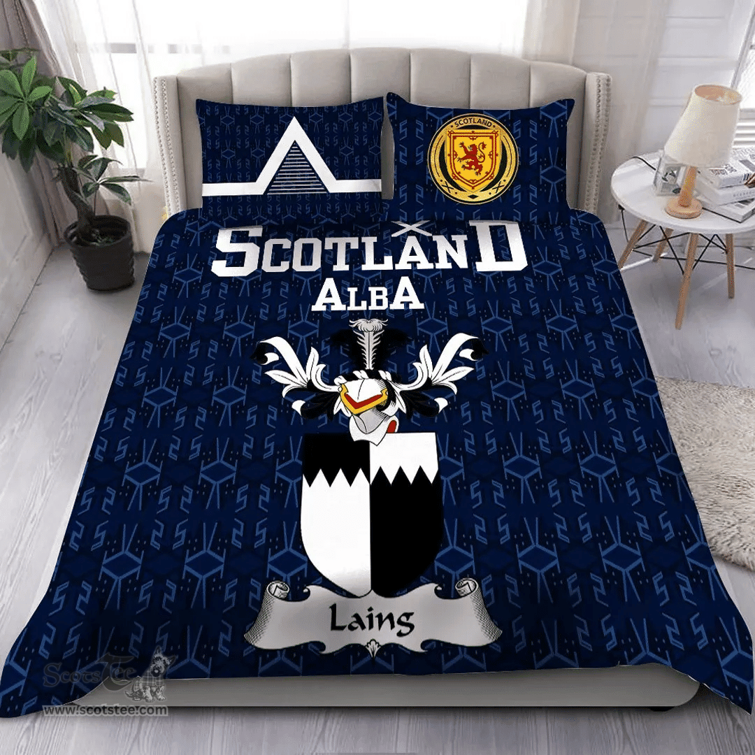 Scottish Laing Family Crest Tartan Bedding Set Scottish Home Duvet Covers 1991 Style