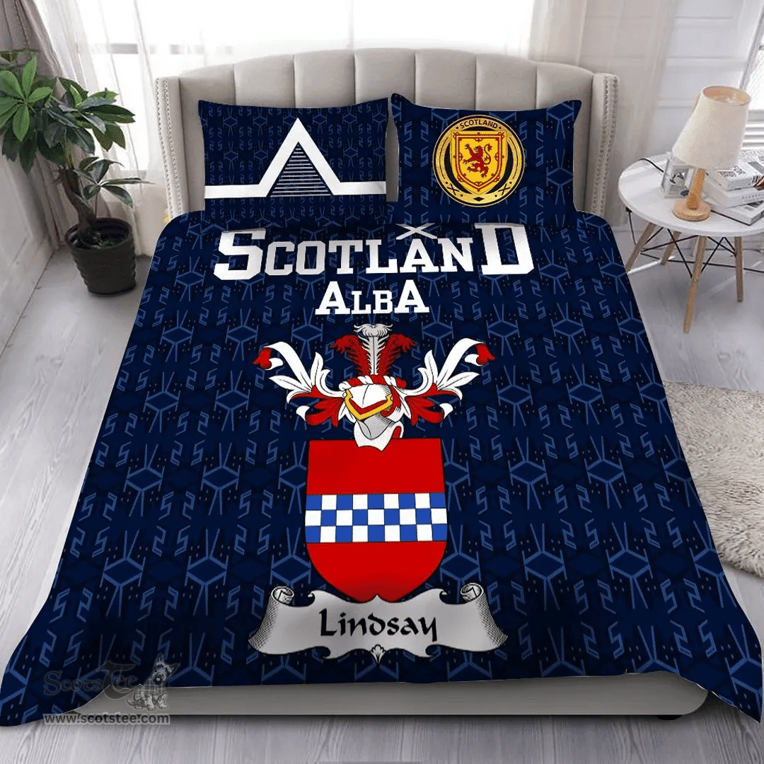 Scottish Lindsay Family Crest Tartan Bedding Set Scottish Home Duvet Covers 1991 Style